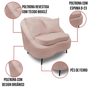 Poltrona Decorativa Orgânica Pé Ferro Preto Zaya Bouclê C05 - D'Rossi - Rose