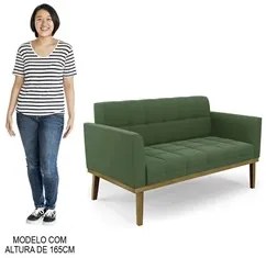 Sofá Namoradeira Base Madeira Castanho Ana Suede Verde - Ibiza