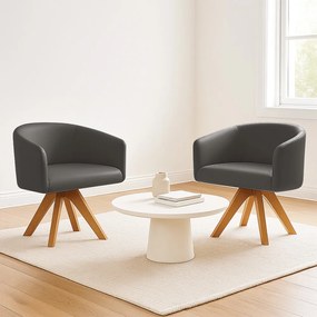 Poltrona Sala Base Giratória Madeira Kit 2 Arielle Sintético D03 - D'Rossi - Grafite