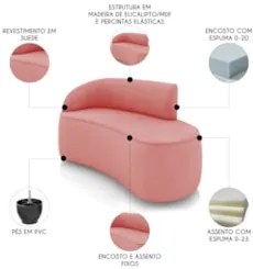 Sofá 2 Lugares Para Sala 140cm Orgânico Wendi Suede Rosê I01  - Mpozen