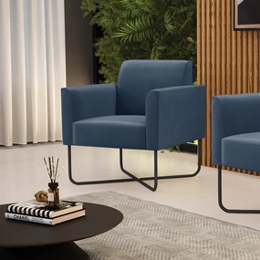 Poltrona Base X Industrial Preto Marisa Suede D03 - D'Rossi - Azul Marinho