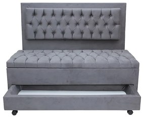 Cabeceira com Calçadeira Baú Casal 140cm Paris Capitonê Suede Cinza - Sheep Estofados - Cinza
