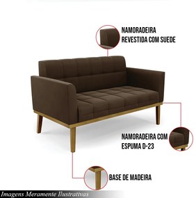 Poltrona Namoradeira Decorativa Karen Pés Fixo em Madeira Castanho Suede Marrom 19 - Gran Belo