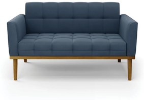 Sofá Namoradeira 2 Lugares Base de Madeira Castanho Elisa Suede D03 - DRossi - Azul Marinho
