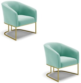 Poltrona Decorativa Industrial Dourado kit 2 Stella Suede D03 - D'Rossi - Azul Turquesa