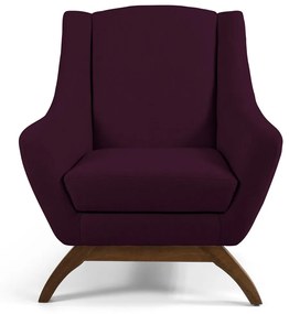 Poltrona Decorativa Sala de Estar Base de Madeira Naomi Veludo Roxo Grape G15 - Gran Belo