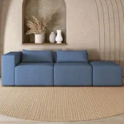 Sofá 4 Lugares 303cm Com Puff Direito Fay Linho Azul Z55 - Mpozenato