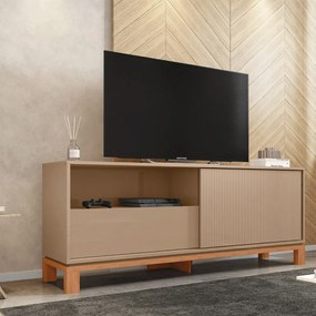 Bancada Átomo 150cm para TV até 55 com Porta de Correr Ripada e Gaveta MDP Sued/Freijo G11 -  Gran Belo