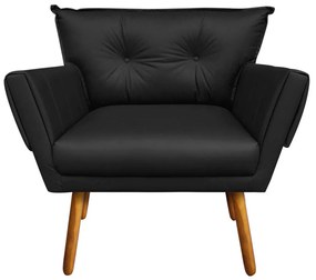 Kit 01 Namoradeira e 02 Poltronas Anitta Corino Pés Palito Castanho D03 - D'Rossi - Preto