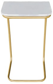 Kit 02 Mesas Lateral Tampo Branco Multiuso para Sofá Base Metálica - D'Rosi - Dourado