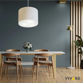 Lustre Pendente Cilíndrico Md-4211 Cúpula em Tecido 35x25cm Linho Bege - Bivolt