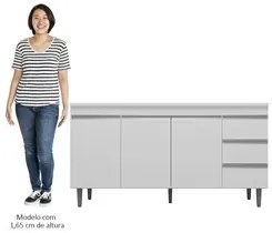 Balcão Gabinete Para Pia 150cm com Tampo 3 Portas Andréia Branco - AJL