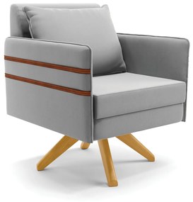 Poltrona Giratória Mari Suede Base de Madeira MA30 D03 - D'Rossi - Cinza