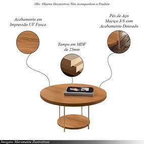 Mesa de Centro Sky para Sala de Estar com Tampo MDF e Pés em Aço Cinamomo G26 - Hb Móveis