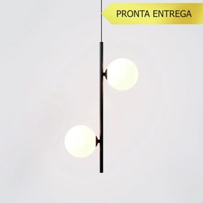 Pendente Vertical Slim Jabuticaba 10X23,5X48,5Cm Aluminio E 2X Globo Ø... (PRETO, FOSCO)