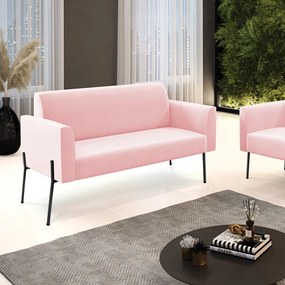 Sofá Namoradeira 2 Lugares Pé de Ferro Preto Marisa Suede D03 - D'Rossi - Rosa Bebê