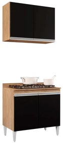 Kit Armário Aéreo e Balcão para Cooktop de Cozinha 02 Portas Diana 80 cm L06 - D'Rossi - Castanho e Preto