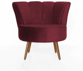 Poltrona Pérola Decorativa Pés Palito Veludo Bordô