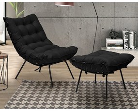 Kit 2 Puff Decorativo Sala de Estar Abel Pés Preto Veludo Preto G41 - Gran Belo
