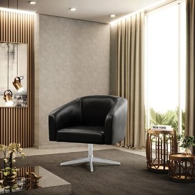 Poltrona Decorativa Giratória MA30 Stella Sintético PU Preto D03 - D'Rossi