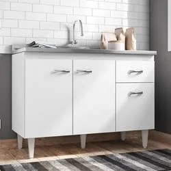 Balcão Gabinete Com Pia Inox 120cm 3 Portas e 1 Gaveta Flex Gabriela B