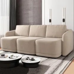 Sofá Cama Casal para Sala 276cm Polska Z08 Veludo Bege - Mpozenato