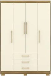 Guarda Roupa Solteiro 150cm 4 Portas Otto Nature/Champanhe V02 - Mpoze