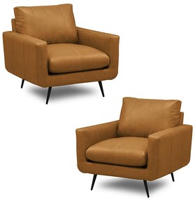 Kit 2 Poltronas Decorativas Paloma Sala de Estar Pés em Aço Couro Caramelo Manchado G88 - Gran Belo