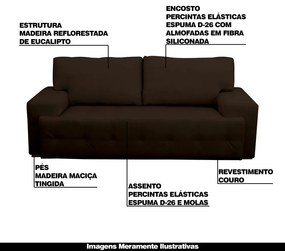 Sofá 3 Lugares Sala de Estar Roma 230 cm Couro Marrom G58 - Gran Belo