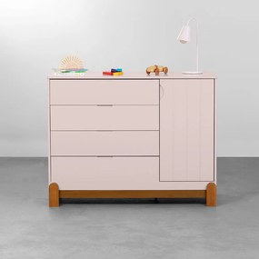 Cômoda Lotus com 4 Gavetas e 1 Porta - Rosa Fosco