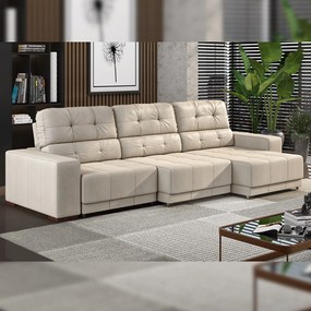 Sofá Sala de Estar Retrátil e Reclinável 5 Lugares Lisboa 350cm Couro Off White G58 - Gran Belo
