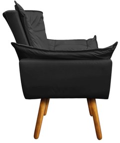 02 Poltronas e 02 Puffs Pé Palito de Madeira Opala Corino D03 - D'Rossi - Preto