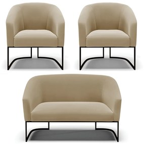 Namoradeira e 2 Poltronas Industrial Preto Stella Suede D03 - D'Rossi - Marrom Rato