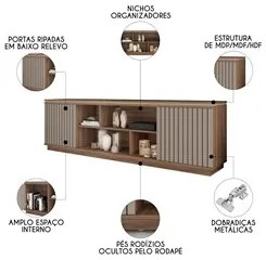 Rack Para Sala Bancada de TV 75 Pol 180cm Simetria Nogueira/Fendi - Ca