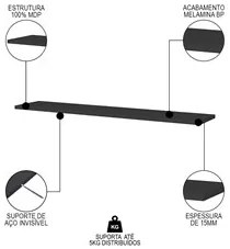 Prateleira Flutuante Para Lavanderia Kit 3 com Suporte Invisível CP2 Y