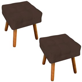 Kit 2 Puffs Decorativos Pés Palito Karen Suede Marrom G19 - Gran Belo