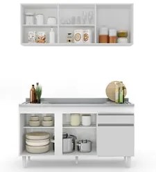 Armário Aéreo Argélia e Balcão Gabinete com Pia Inox 150cm Dakota Bran