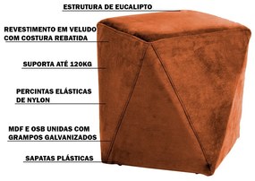 Kit 02 Puffs Decorativo Sala de Estar Blois Veludo Telha G15 - Gran Belo