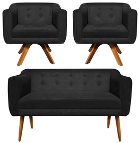 KIT 01 NAMORADEIRA E 02 POLTRONAS GIRATO - Preto