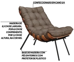 Poltrona Decorativa Sala de Estar Abel Base de Madeira Preto Linho Marrom G41 - Gran Belo