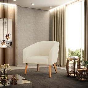 Poltrona Decorativa Pé Palito Castanho Stella Cotelê Ext/Veludo D03 - D'Rossi - Off White