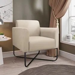 Poltrona Decorativa Base Industrial X Preta Maressa S03 Suede Bege - I