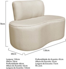 Sofá Curvo 2 Lugares Sala de Estar Recepção Escritório Amsterdã 130cm Corano - ADJ Decor