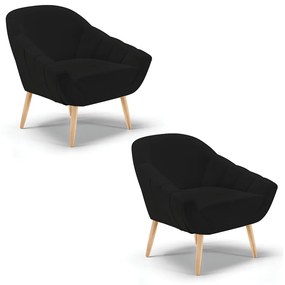 Kit 02 Poltronas Giovana Linho Preto A79 Pés Palito Natural - D'Rossi