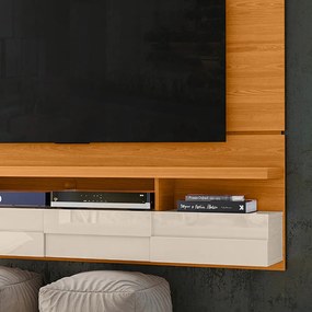 Painel TV 60 Pol 182cm Bancada Suspensa para Sala Quelen M20 - D'Rossi - Cinamomo e Off White
