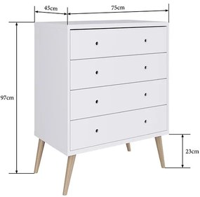 Cômoda Infantil Retrô 4 Gavetas E Pés Palitos - Branco