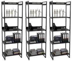 Kit 3 Estantes Livreiro Prisma Estilo Industrial 60cm 5 Prateleiras C0