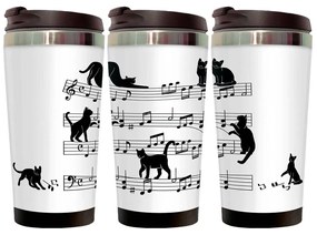 Copo Térmico 500ml Inox Branco e Preto Gato Musical