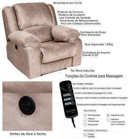 Poltrona do Papai Reclinável Elétrica com Massagem Magnum Veludo Creme G23 - Gran Belo