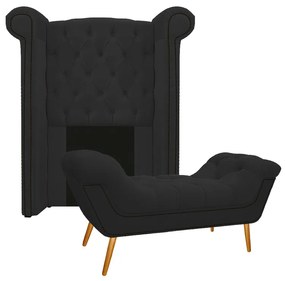 Kit Cabeceira e Calçadeira Veneza 100 cm Solteiro Corano Preto - ADJ Decor